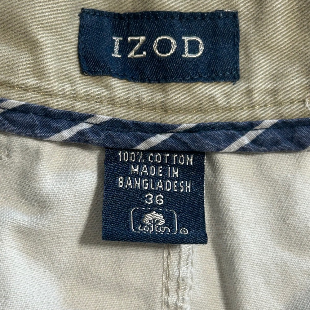 IZOD Mens Pleated Chino Shorts Stone Khaki 100% Cotton Size 36 Casual Golf - Picture 6 of 11